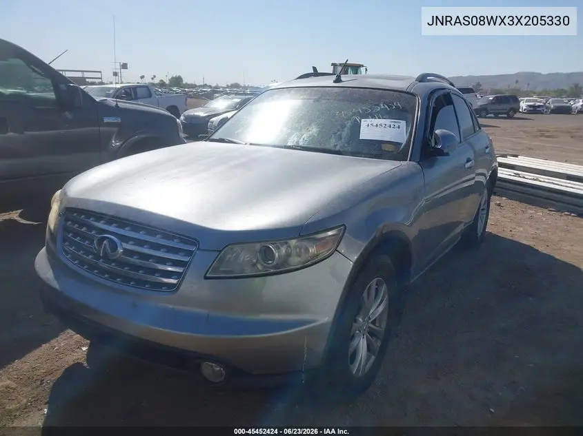 2003 Infiniti Fx35 VIN: JNRAS08WX3X205330 Lot: 45452424