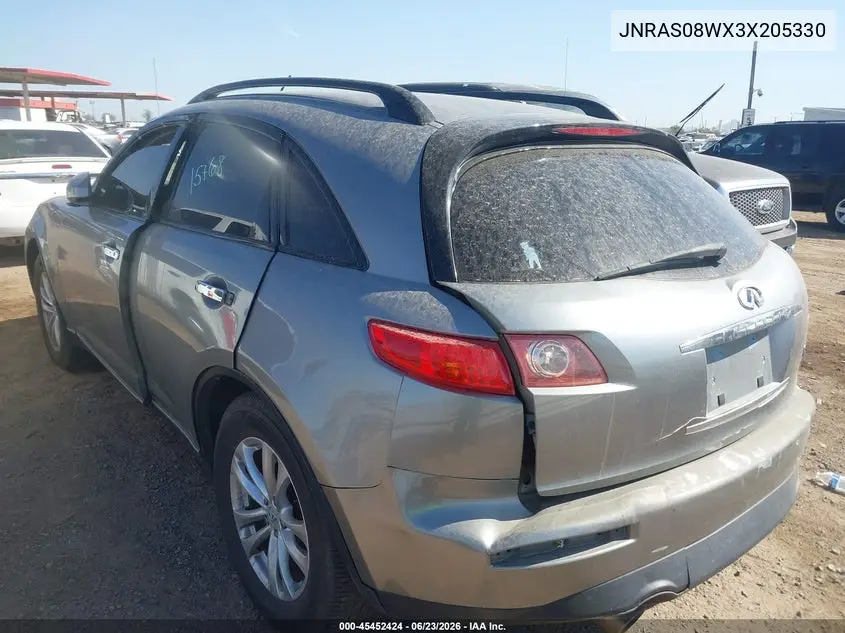 2003 Infiniti Fx35 VIN: JNRAS08WX3X205330 Lot: 45452424
