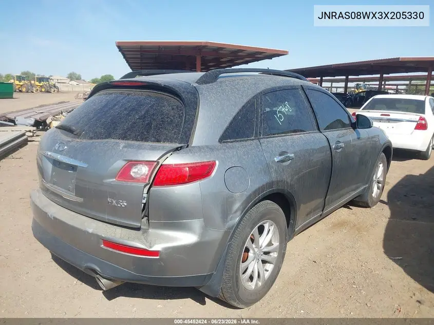 2003 Infiniti Fx35 VIN: JNRAS08WX3X205330 Lot: 45452424