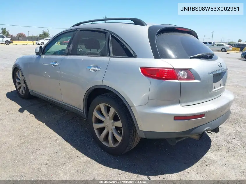 2003 Infiniti Fx45 VIN: JNRBS08W53X002981 Lot: 45557922