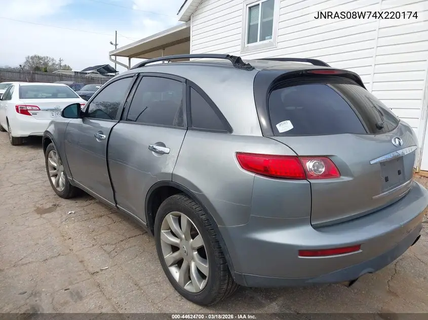 2004 Infiniti Fx35 VIN: JNRAS08W74X220174 Lot: 44624700