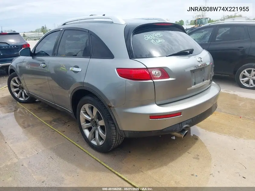 2004 Infiniti Fx35 VIN: JNRAS08W74X221955 Lot: 45166255