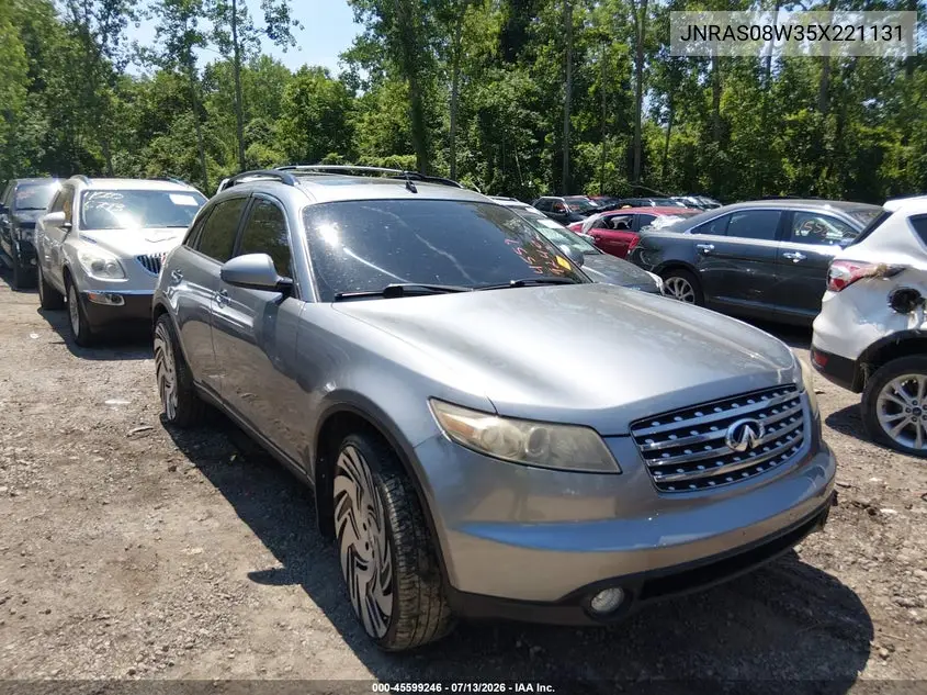 2005 Infiniti Fx35 VIN: JNRAS08W35X221131 Lot: 45599246