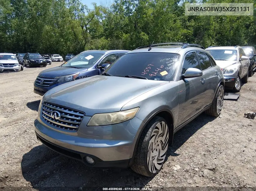 2005 Infiniti Fx35 VIN: JNRAS08W35X221131 Lot: 45599246