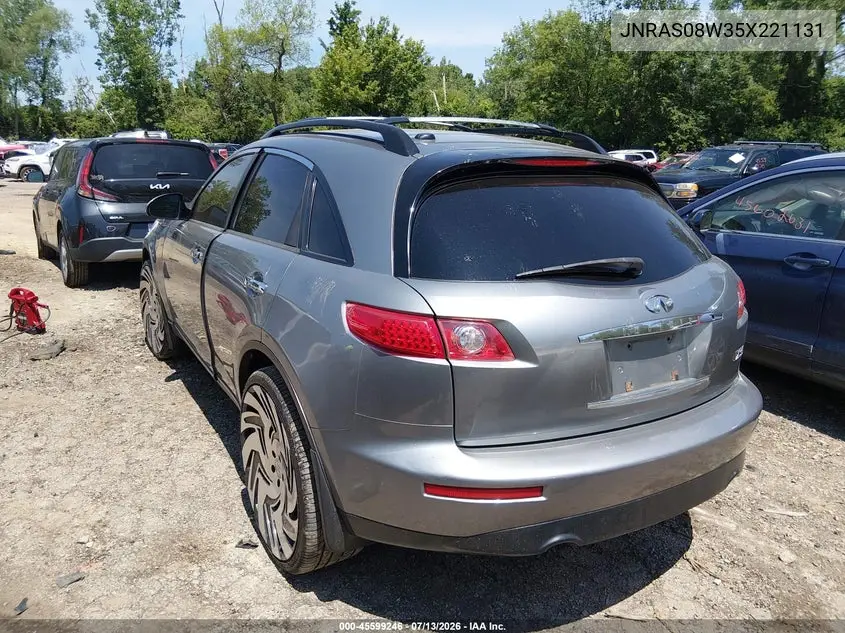 2005 Infiniti Fx35 VIN: JNRAS08W35X221131 Lot: 45599246