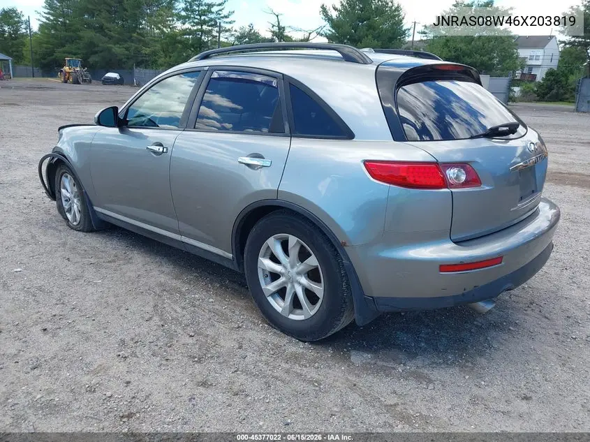 2006 Infiniti Fx35 VIN: JNRAS08W46X203819 Lot: 45377022