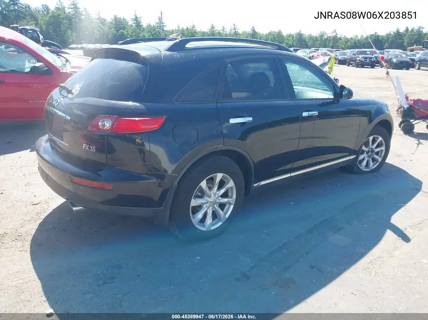 2006 Infiniti Fx35 VIN: JNRAS08W06X203851 Lot: 45389947