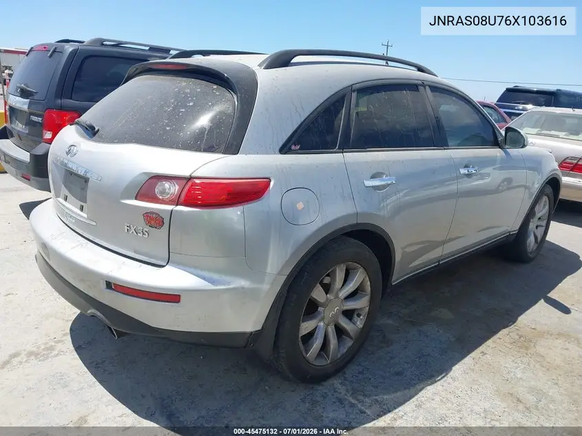 2006 Infiniti Fx35 VIN: JNRAS08U76X103616 Lot: 45475132
