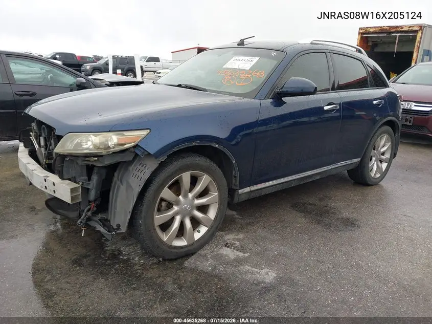 2006 Infiniti Fx35 VIN: JNRAS08W16X205124 Lot: 45635268