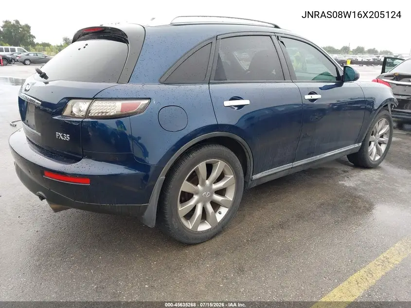 2006 Infiniti Fx35 VIN: JNRAS08W16X205124 Lot: 45635268