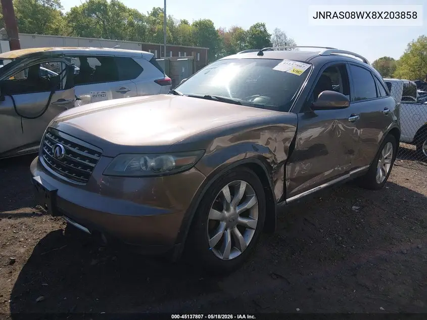 2008 Infiniti Fx35 VIN: JNRAS08WX8X203858 Lot: 45137807