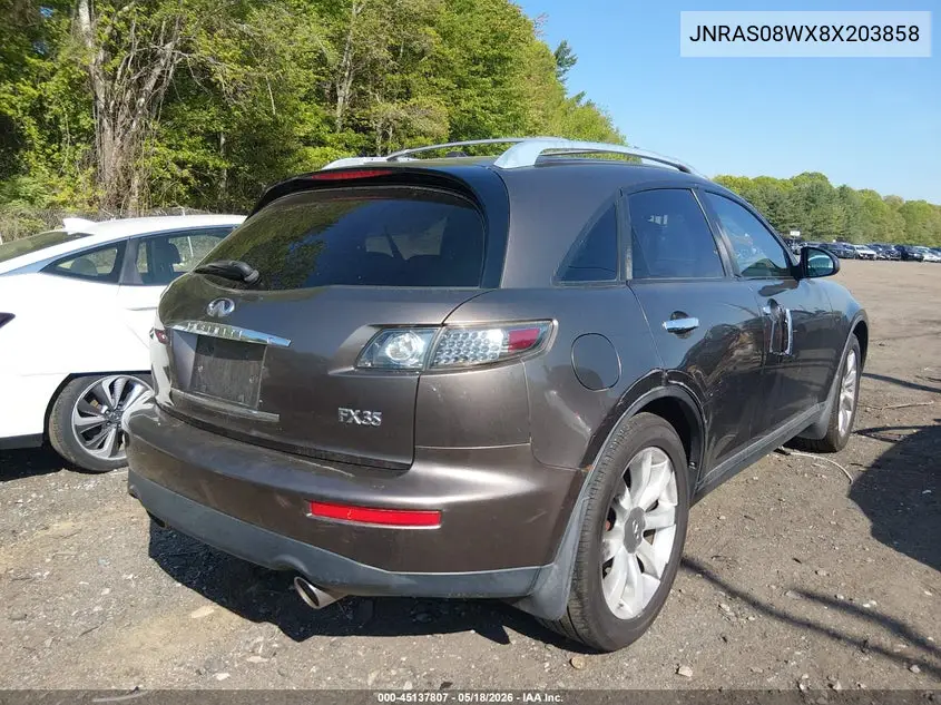 2008 Infiniti Fx35 VIN: JNRAS08WX8X203858 Lot: 45137807