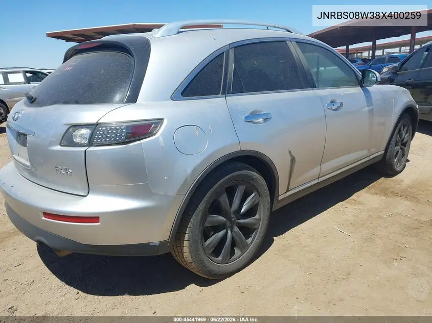 2008 Infiniti Fx45 VIN: JNRBS08W38X400259 Lot: 45441969