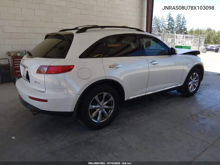 2008 Infiniti Fx35 VIN: JNRAS08U78X103098 Lot: 45601052
