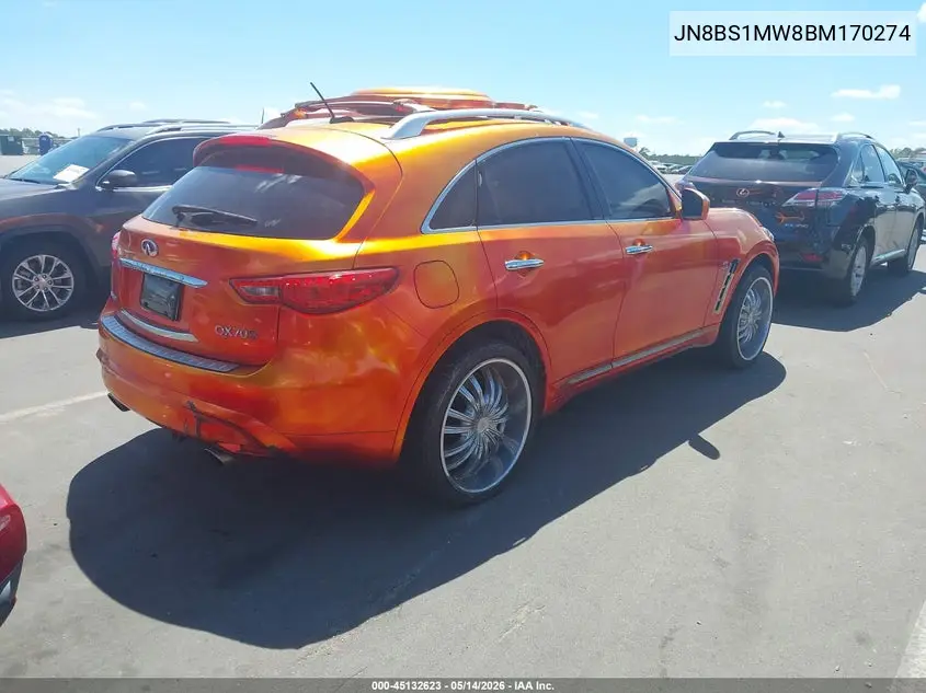 2011 Infiniti Fx50 VIN: JN8BS1MW8BM170274 Lot: 45132623