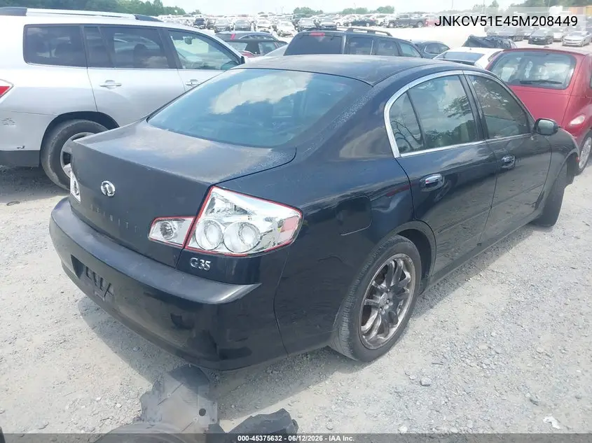 2005 Infiniti G35 VIN: JNKCV51E45M208449 Lot: 45375632