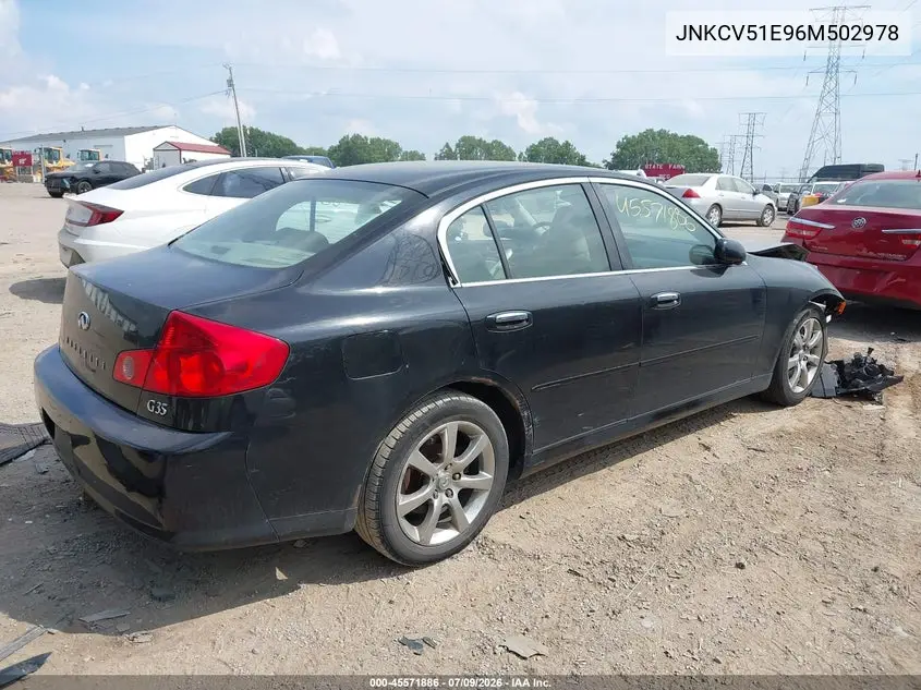 2006 Infiniti G35 VIN: JNKCV51E96M502978 Lot: 45571886