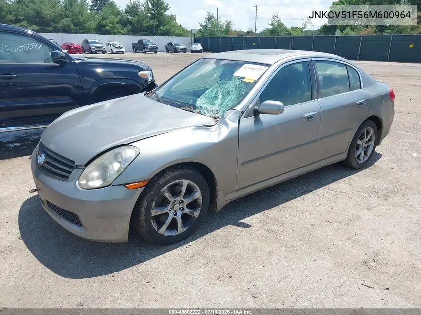 2006 Infiniti G35X VIN: JNKCV51F56M600964 Lot: 45602222