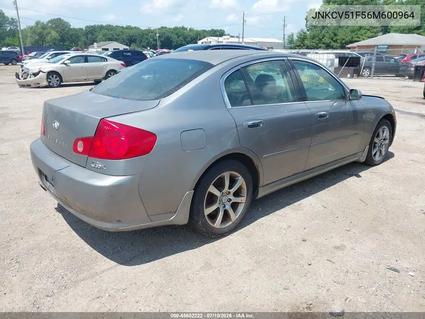 2006 Infiniti G35X VIN: JNKCV51F56M600964 Lot: 45602222