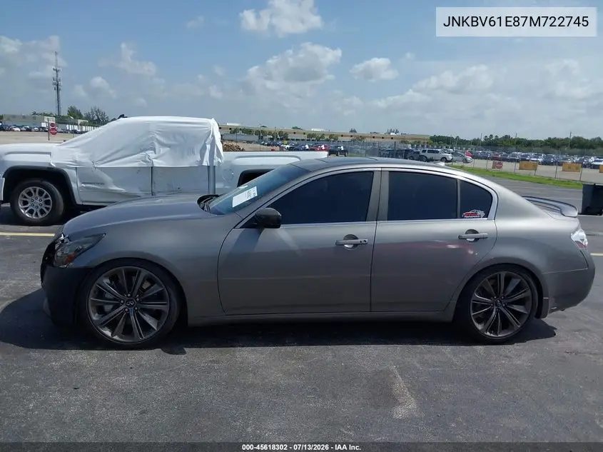 2007 Infiniti G35 Sport W/6-Speed Manual VIN: JNKBV61E87M722745 Lot: 45618302