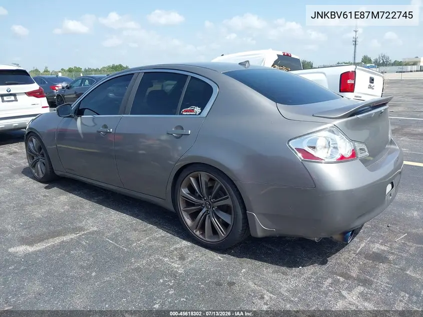 2007 Infiniti G35 Sport W/6-Speed Manual VIN: JNKBV61E87M722745 Lot: 45618302