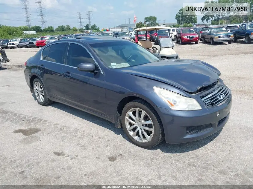 2007 Infiniti G35X VIN: JNKBV61F67M817958 Lot: 45688051