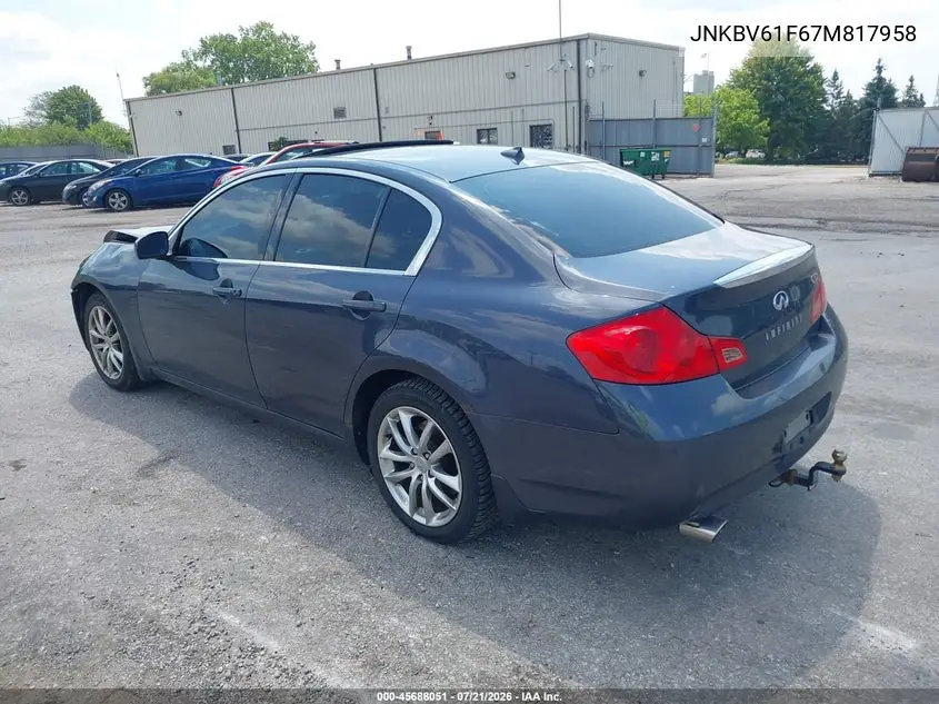 2007 Infiniti G35X VIN: JNKBV61F67M817958 Lot: 45688051