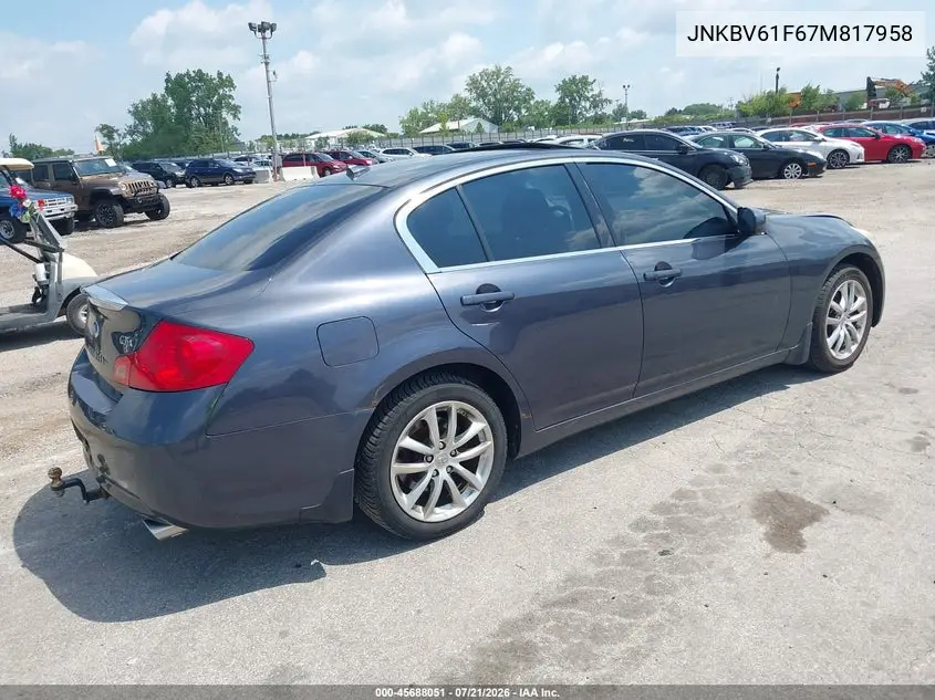 2007 Infiniti G35X VIN: JNKBV61F67M817958 Lot: 45688051