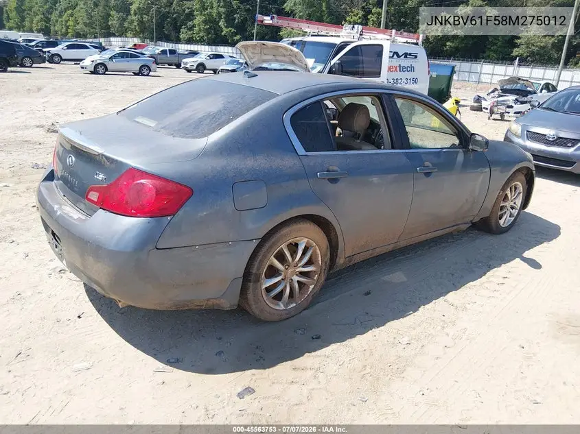 2008 Infiniti G35X VIN: JNKBV61F58M275012 Lot: 45563753