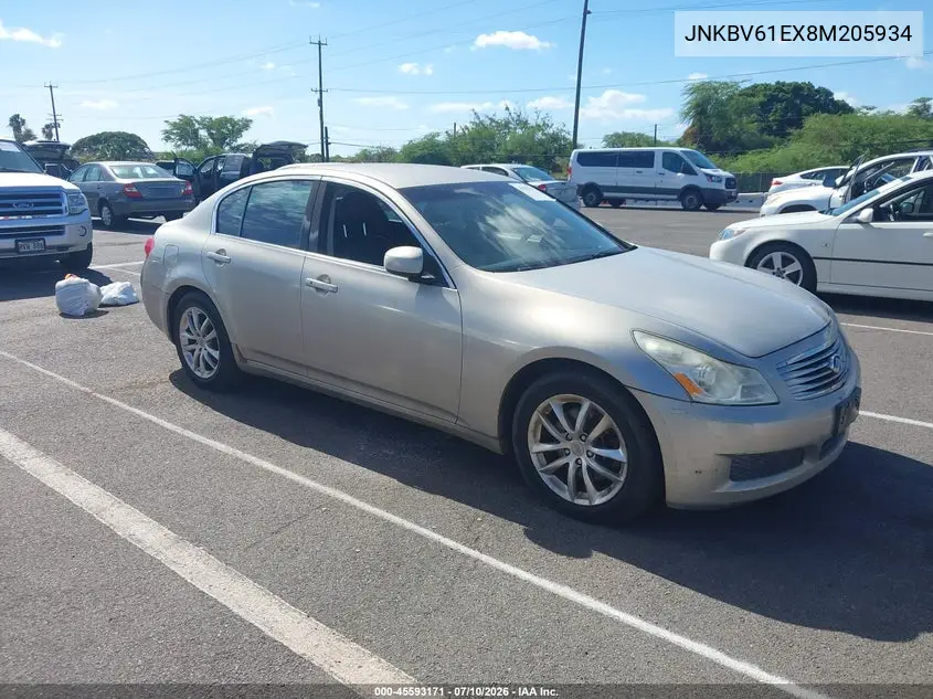 2008 Infiniti G35 VIN: JNKBV61EX8M205934 Lot: 45593171