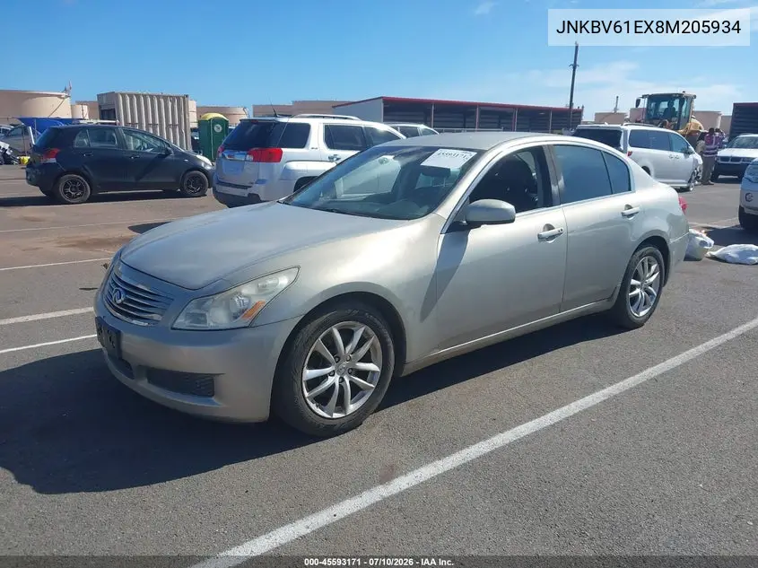 2008 Infiniti G35 VIN: JNKBV61EX8M205934 Lot: 45593171
