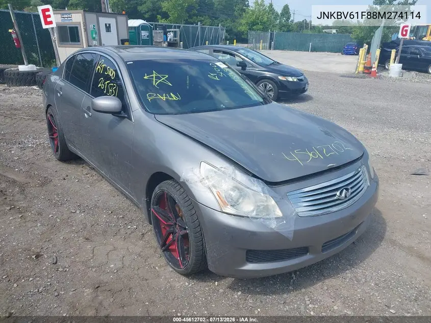 2008 Infiniti G35X VIN: JNKBV61F88M274114 Lot: 45612702