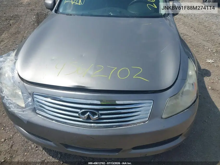 2008 Infiniti G35X VIN: JNKBV61F88M274114 Lot: 45612702