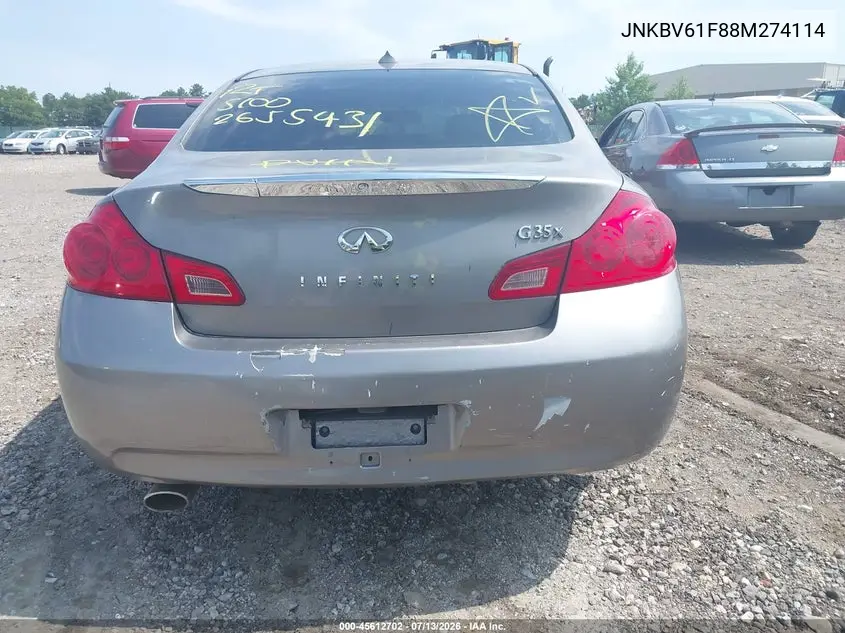 2008 Infiniti G35X VIN: JNKBV61F88M274114 Lot: 45612702