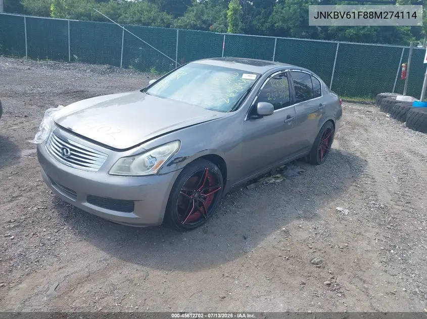 2008 Infiniti G35X VIN: JNKBV61F88M274114 Lot: 45612702