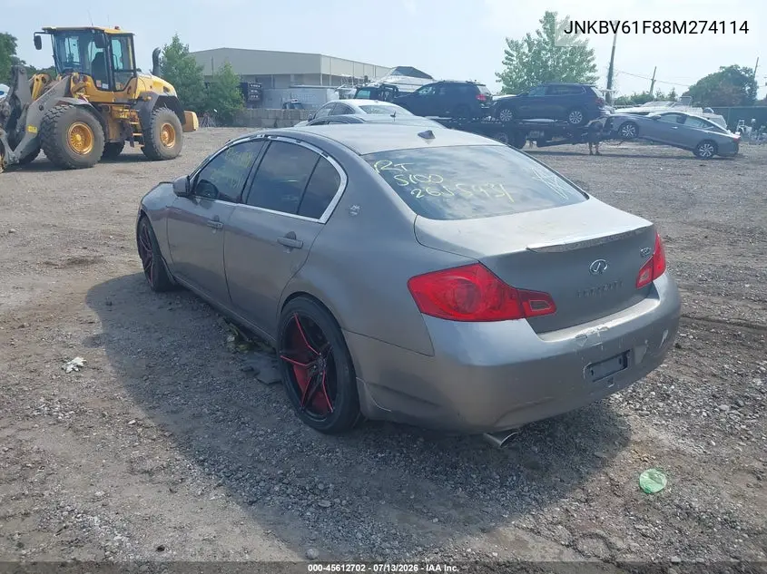 2008 Infiniti G35X VIN: JNKBV61F88M274114 Lot: 45612702