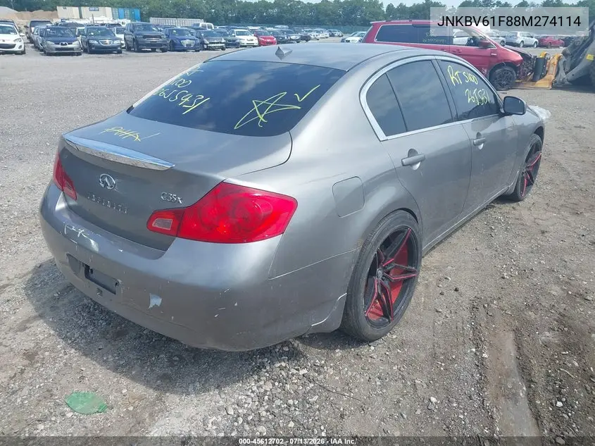 2008 Infiniti G35X VIN: JNKBV61F88M274114 Lot: 45612702