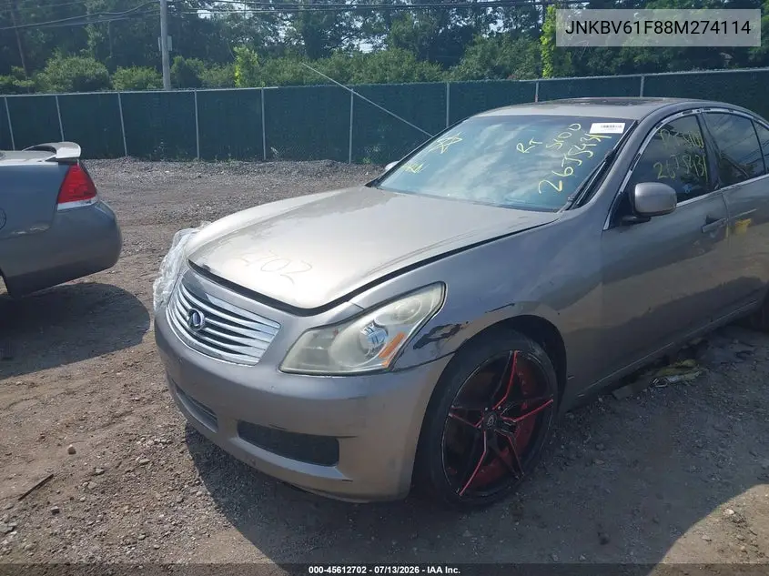 2008 Infiniti G35X VIN: JNKBV61F88M274114 Lot: 45612702
