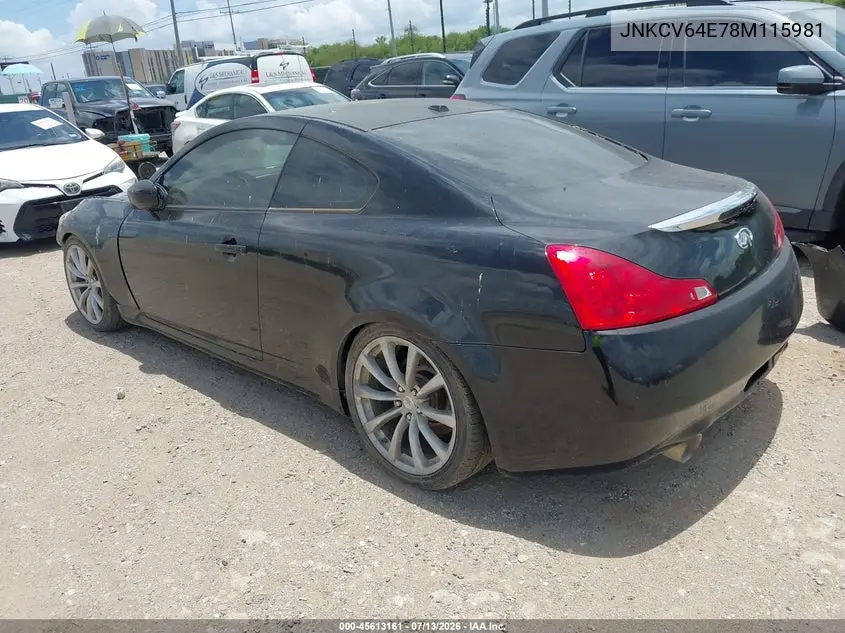 2008 Infiniti G37 Journey VIN: JNKCV64E78M115981 Lot: 45613161