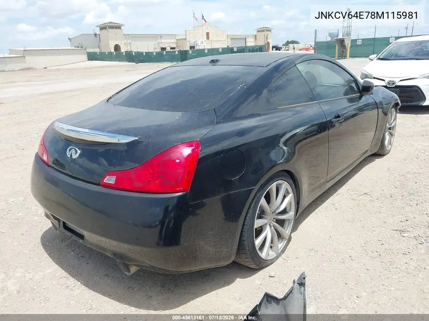 2008 Infiniti G37 Journey VIN: JNKCV64E78M115981 Lot: 45613161