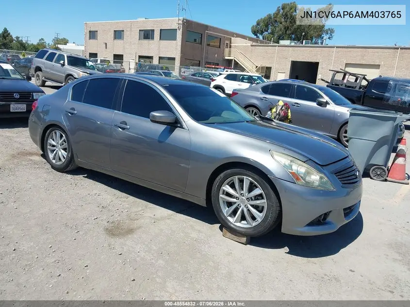 2010 Infiniti G37 Journey VIN: JN1CV6AP6AM403765 Lot: 45554832