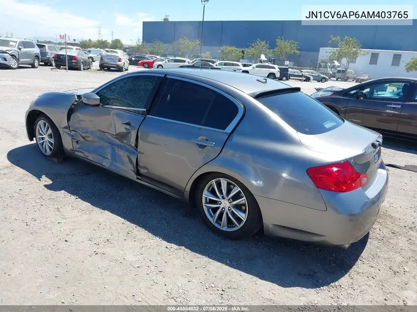 2010 Infiniti G37 Journey VIN: JN1CV6AP6AM403765 Lot: 45554832