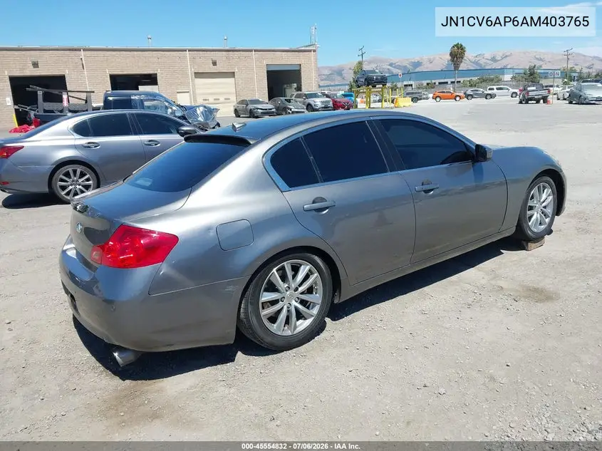 2010 Infiniti G37 Journey VIN: JN1CV6AP6AM403765 Lot: 45554832