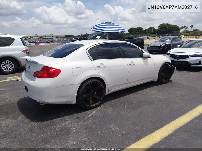 2010 Infiniti G37 Journey VIN: JN1CV6AP7AM202716 Lot: 45666338
