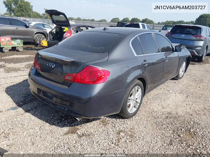 2010 Infiniti G37 Journey VIN: JN1CV6AP6AM203727 Lot: 45693590