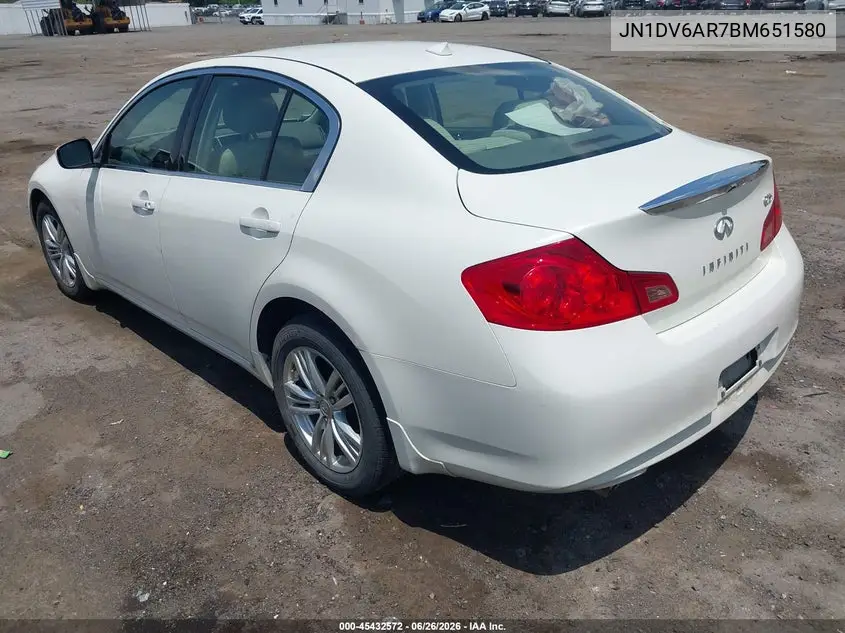 2011 Infiniti G25X VIN: JN1DV6AR7BM651580 Lot: 45432572