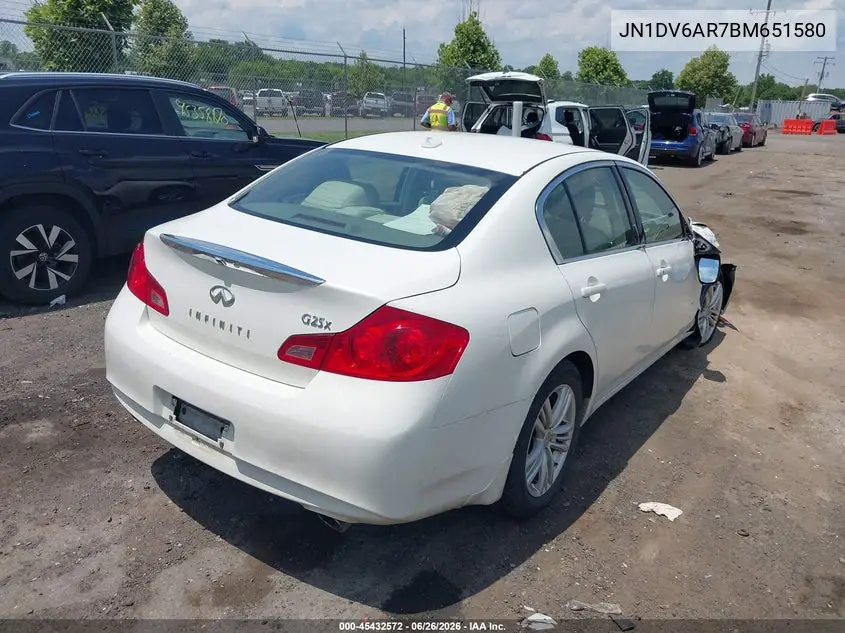 2011 Infiniti G25X VIN: JN1DV6AR7BM651580 Lot: 45432572