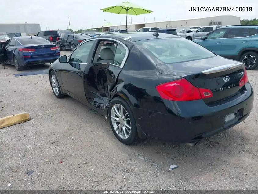 2011 Infiniti G37X VIN: JN1CV6AR7BM400618 Lot: 45460994