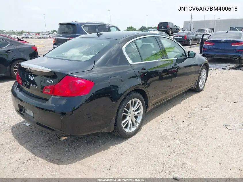 2011 Infiniti G37X VIN: JN1CV6AR7BM400618 Lot: 45460994