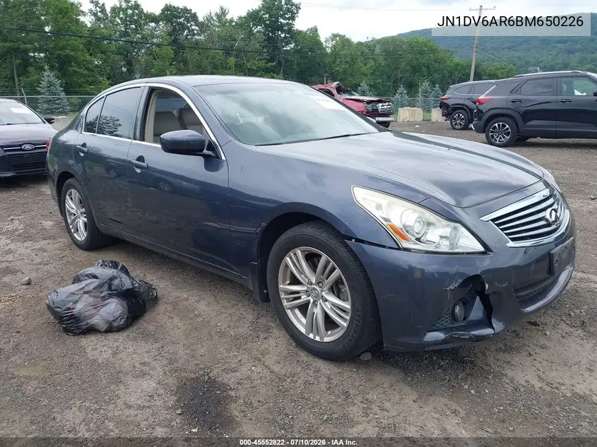 2011 Infiniti G25X VIN: JN1DV6AR6BM650226 Lot: 45552822